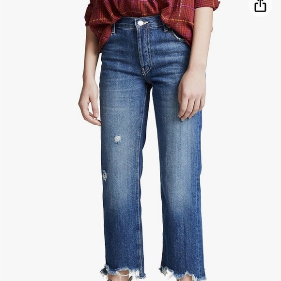 Free People We The Free Women's Jeans Maggie Raw Hem Jeans Sz 24 Button Front